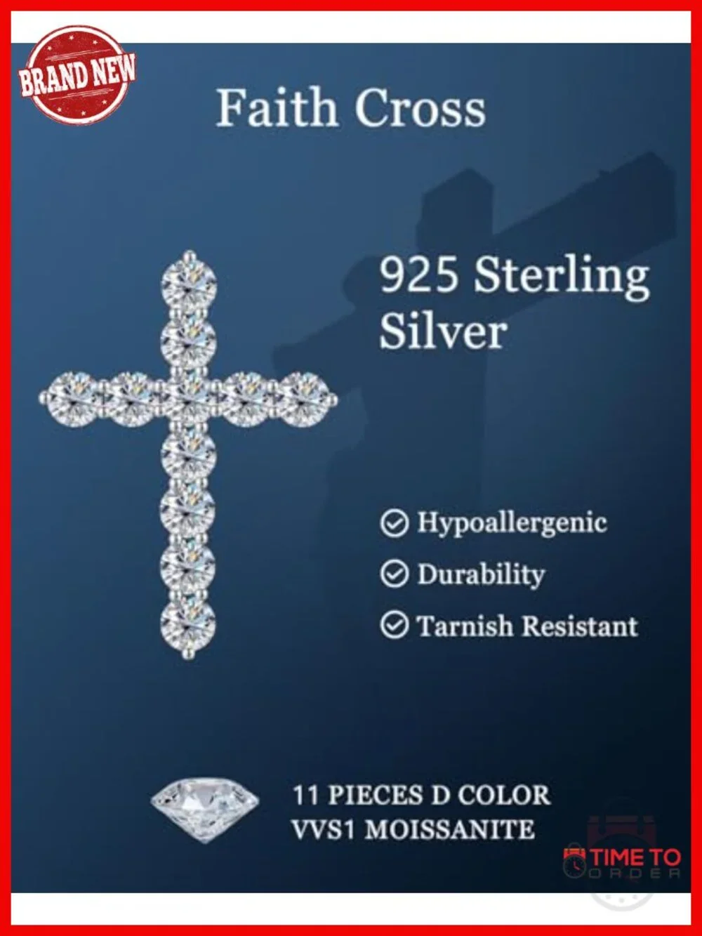 Sterling Silver Moissanite Cross Pendant Necklace Christian Gift